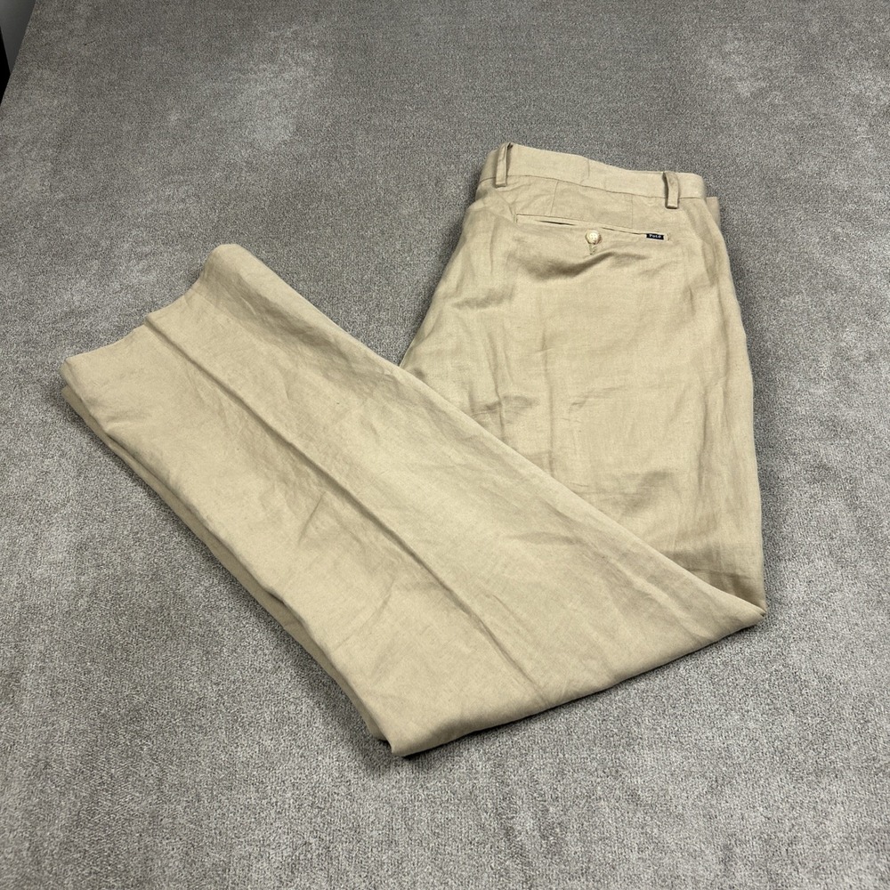 Polo Ralph Lauren Mens Linen Blend Pants 36x30 (Tag 35x32) Khaki Slacks Classic